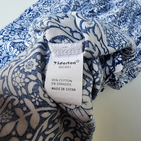 Yidarton Women Blue White Strapless Floral Off The Shoulder Maxi Dress Size L - Picture 12 of 13